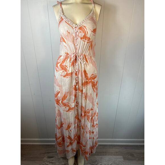 Roxy Hot Summer Lands Maxi Dress in Orange and White. Size M - Picture 4 of 9